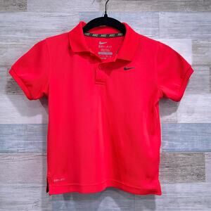 NIKE Performance Tech Polo Shirt Red Short Sleeve Moisture Wicking Boys 6 7